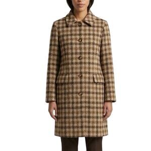 ALFRED DUNNER Vintage Houndstooth Wool Jacket in Cream and Brown, Size 14